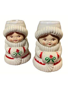 Vintage Avon Christmas Girl Taper Candle Holders Set Of 2 White Plastic